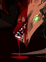 A spotlight on a bloody bone and a white lily. Gold threads hang from above. The title writes 'The Assassin's First Bone'.